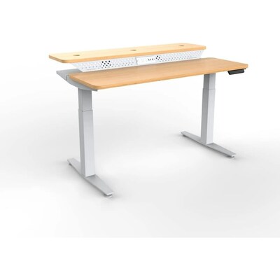 VersaDesk PowerLift Split-Level 48"W Electric Rectangular Adjustable Standing Desk, Maple/White (PL2SD4830-WM)