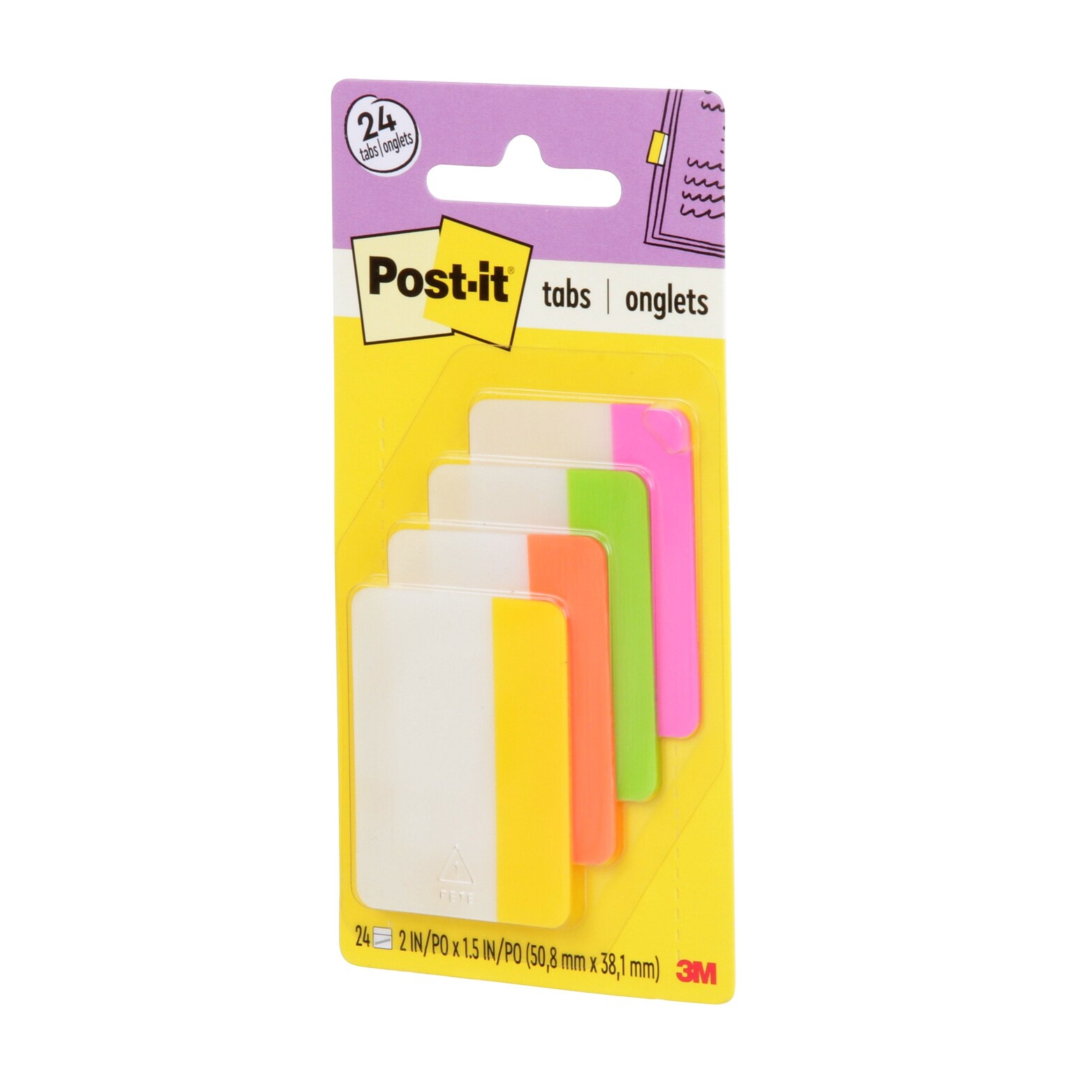 Post-it Tabs, 2 Wide, Solid, Assorted Colors, 24 Tabs/Pack (686-PLOY)