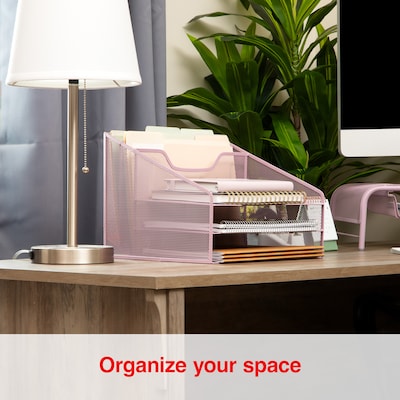 Staples 5-Compartment Metal Mesh Desktop File Organizer, Dusty Pink (ST63828)