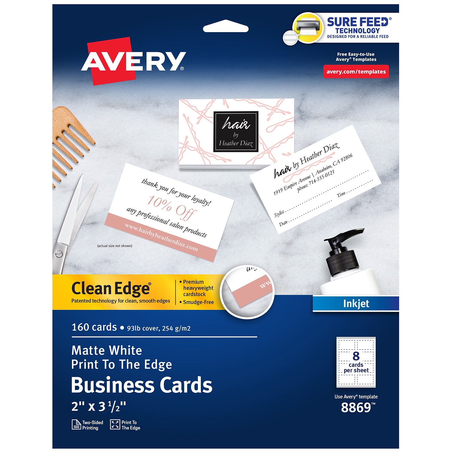 Avery Clean Edge Business Cards, 3.5 x 2, Matte White, 160/Pack (8869)