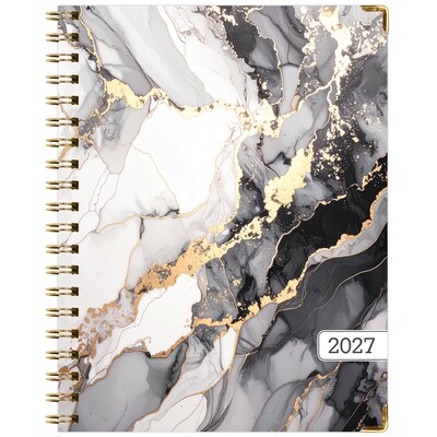 2027 Excello Brands 9" x 11" Weekly & Monthly Standard Planner, Paperboard Cover, Black Gold Marble (FSHN-CY27-8511-34)