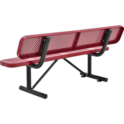 Global Industrial 6 Outdoor Steel Picnic Bench w/ Backrest, Perforated Metal, Red (694557RD)