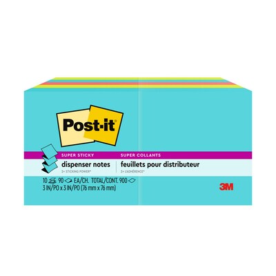 Post-it Pop-up Super Sticky Notes, 3" x 3", Supernova Neons, 90 Sheets/Pad, 10 Pads/Pack (R330-10SSMIA)