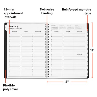 2027 Staples 8 x 11 Weekly & Monthly Appointment Book, Plastic Cover, Black (ST21488-27)
