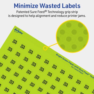 Avery Laser/Inkjet Multipurpose Circle Labels, 0.5" Dia., Bright Green, 3080/Pack (94503)