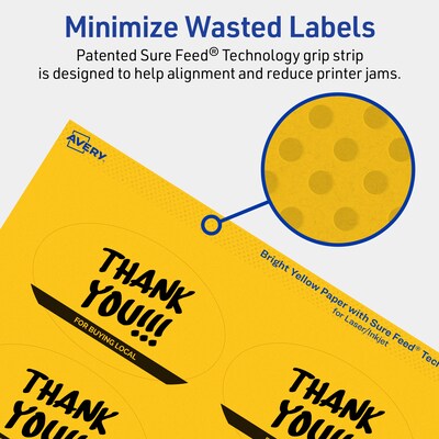 Avery Laser/Inkjet Oval Multipurpose Labels, 2" x 3-1/3", Bright Yellow, 640/Box (94056)