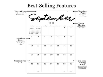 2023-2024 TF Publishing 22 x 17 Academic Monthly Wall Calendar, White/Black (AY24-8212)