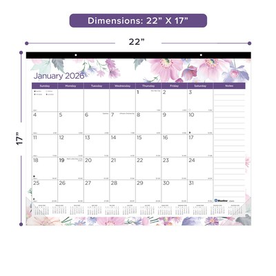 2026 Blueline Colorful Passion Floral 22 x 17 Monthly Desk Pad Calendar, Multi (C194113)