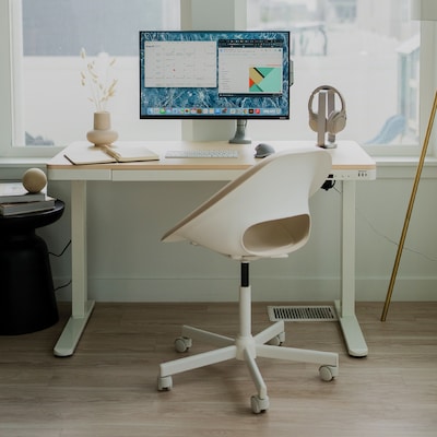 Mount-It! 47"W Electric Adjustable Standing Desk, Maple/White (MI-15004)
