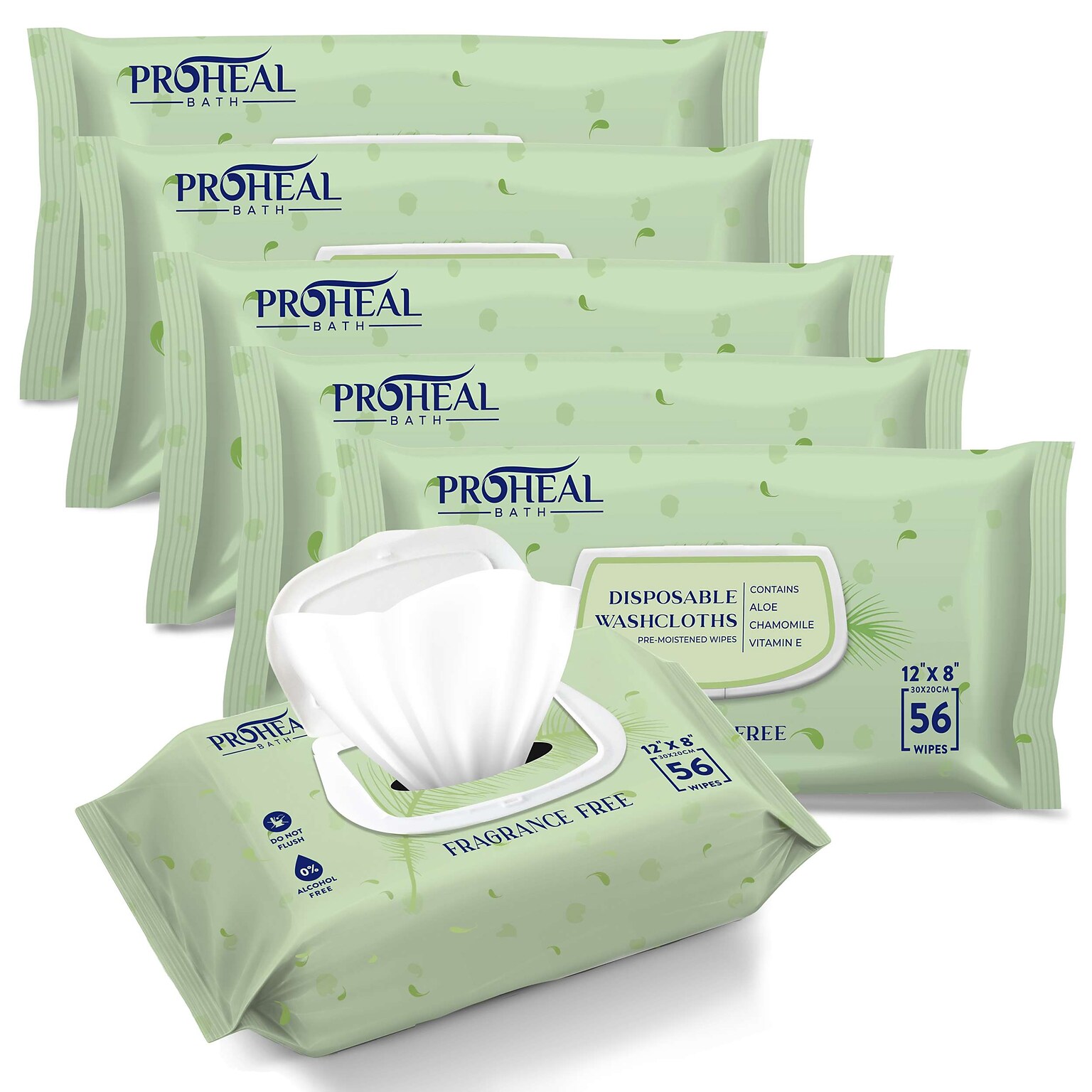 ProHeal Incontinence Wet Wipes for Adults, Fragrance-Free, 12 x 8, 56 Wipes/Pack, 6 Packs (PH-16245H)