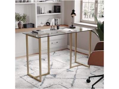 Martha Stewart Eli 47"W Glass/Steel Home Office Desk, Clear/Polished Brass (XUDK1GLD)