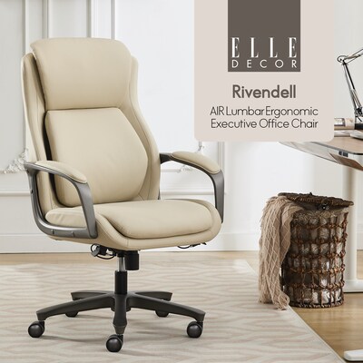Elle Decor Rivendell AIR Lumbar Ergonomic Vegan Leather Swivel Executive Chair, Cream (60124-CRM)