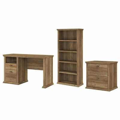 Bush Furniture Yorktown 50 Computer Desk with File Cabinet and 5-Shelf Bookcase, Reclaimed Pine (YRK011RCP)