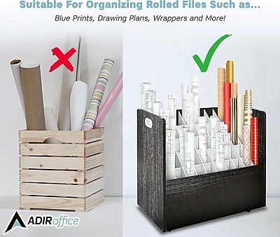 AdirOffice 50-Slot Mobile Roll File, 28.5"H x 30"W x 15.75"D, Black (626-BLK-KIT1)