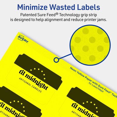 Avery Laser/Inkjet Rectangle Scalloped Multipurpose Labels, 2" x 3", Neon Yellow, 320/Pack (94267)