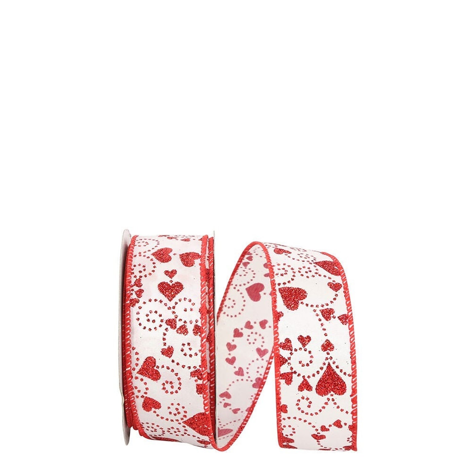 JAM Paper Hearts Glitter Ribbon, White/Red (52640340694)