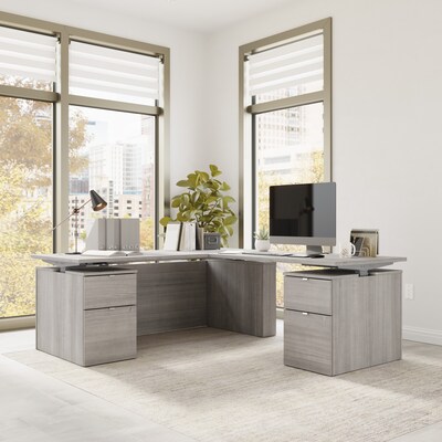 Bush Business Furniture Stratus 72W Electric L-Shaped Adjustable Standing Desk with Drawers, Platinum Gray (SUT018PG)
