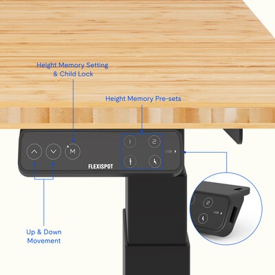 FlexiSpot E7 Commercial 48''W Electric Adjustable Standing Desk, Bamboo/Black (E7BCOM4824-LBZB)