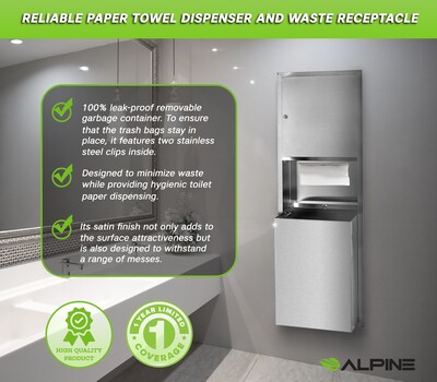Alpine Industries Centerpull Paper Towel Dispenser, Stainless Steel (492)