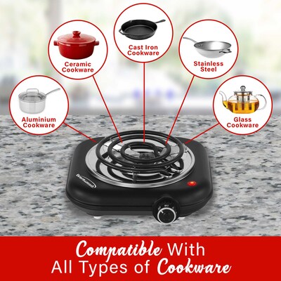 Brentwood 1,100-Watt Countertop Electric Single Burner, Black (TS-323BK)