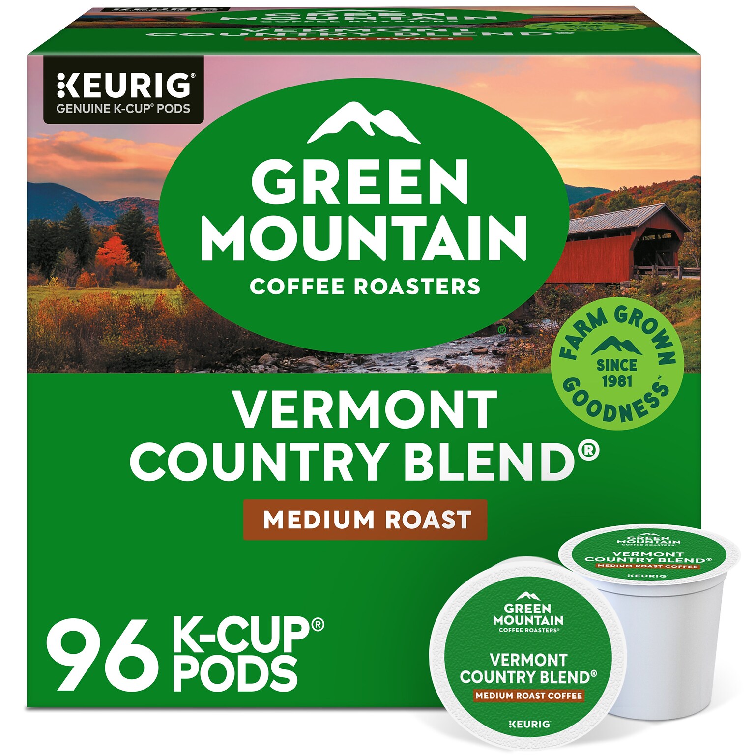 Green Mountain Vermont Country Blend Coffee Keurig® K-Cup® Pods, Medium Roast, 96/Carton (GMT6602CT)