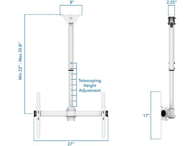 Mount-It! Full-Motion Ceiling TV Mount, 110 lbs. Max. (MI-509B_WHT)