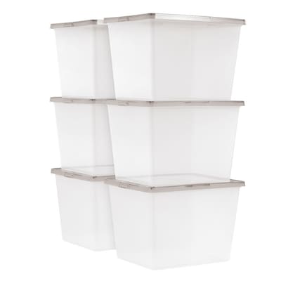 Iris 36 Quart Snap Top Plastic Snap Closure Storage Bin, Clear, 6/Pack (585105)