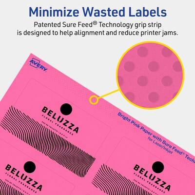 Avery Laser/Inkjet Rectangle Multipurpose Labels, 2" x 3.5", Bright Pink, 640/Box (94238)