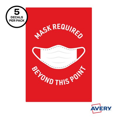 Avery Surface Safe "Mask Required Beyond This Point" Preprinted Wall Decals, 7" x 10", Red/White, 5 Pack (83177)