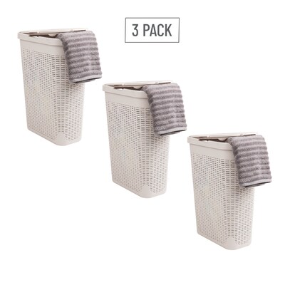 Mind Reader 10.5 Gallon Hamper with Lid, Plastic, Ivory, 3/Pack (3PKHAMP40-IVO)