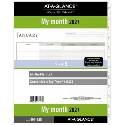 2027 AT-A-GLANCE 8.5 x 11 Monthly Planner Refill Pages, White/Brown (491-685-27)