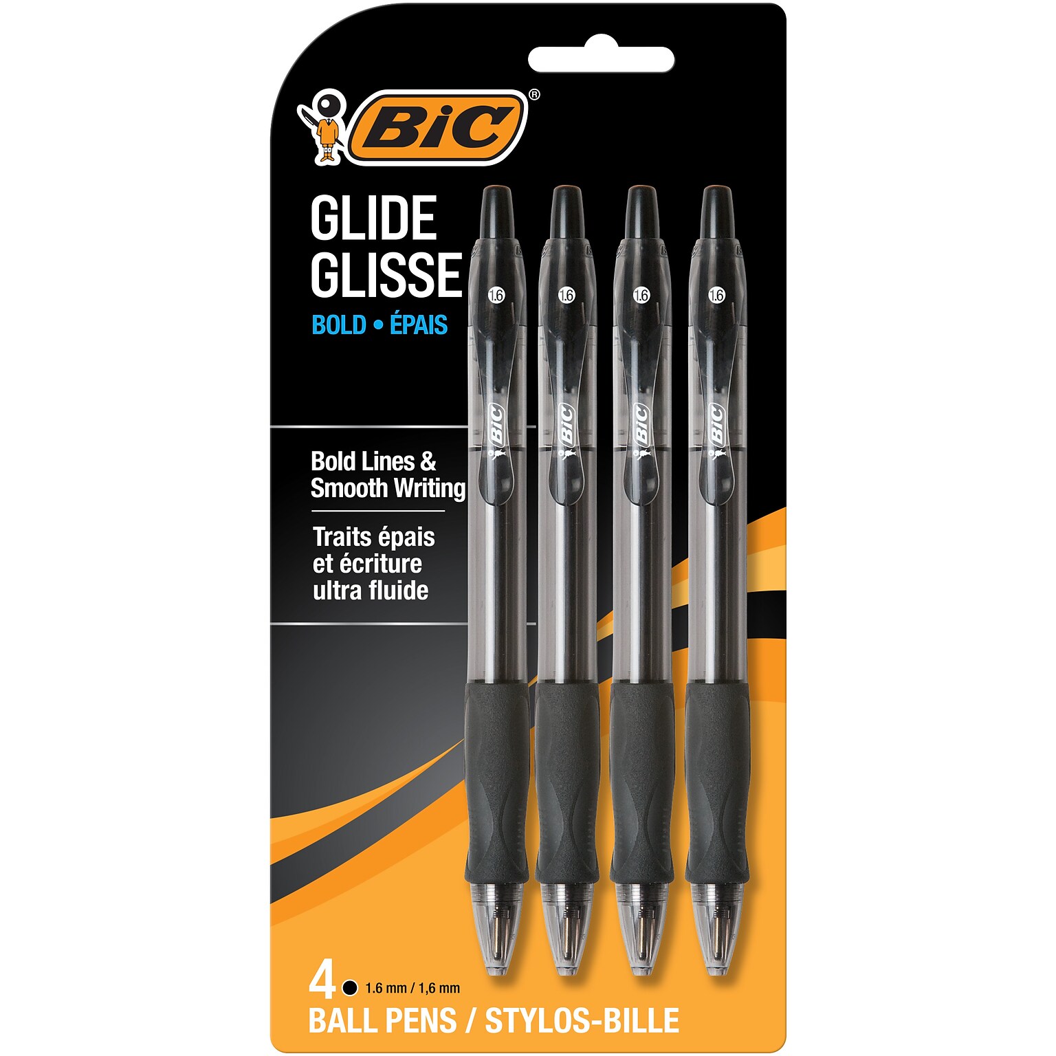 BIC Glide Bold Retractable Ballpoint Pens, Bold Point, 1.6mm, Black Ink, 4/Pack (VLGBP41-BLK)