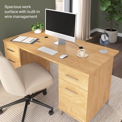 Bush Home Somerset 60" W Office Computer Desk with Drawers, Maple Cross (WC81428K)