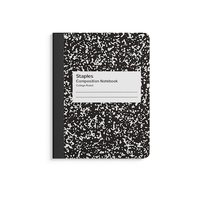 Staples® Composition Notebooks, 7.5 x 9.75, College Ruled, 100 Sheets, Black/White Marble, 4/Pack