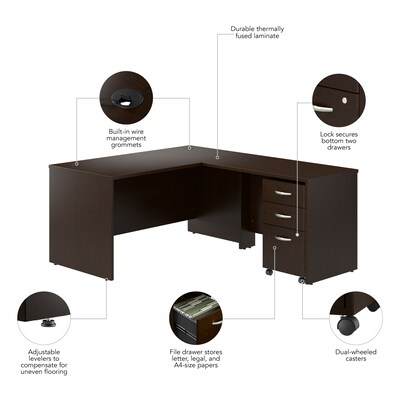 Bush Business Furniture Westfield 60"W L Shaped Desk with 42W Return and Mobile File Cabinet, Mocha Cherry (SRC168MRSU)