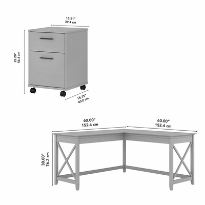 Bush Furniture Key West 60"W L Shaped Desk with 2 Drawer Mobile File Cabinet, Cape Cod Gray (KWS013CG)