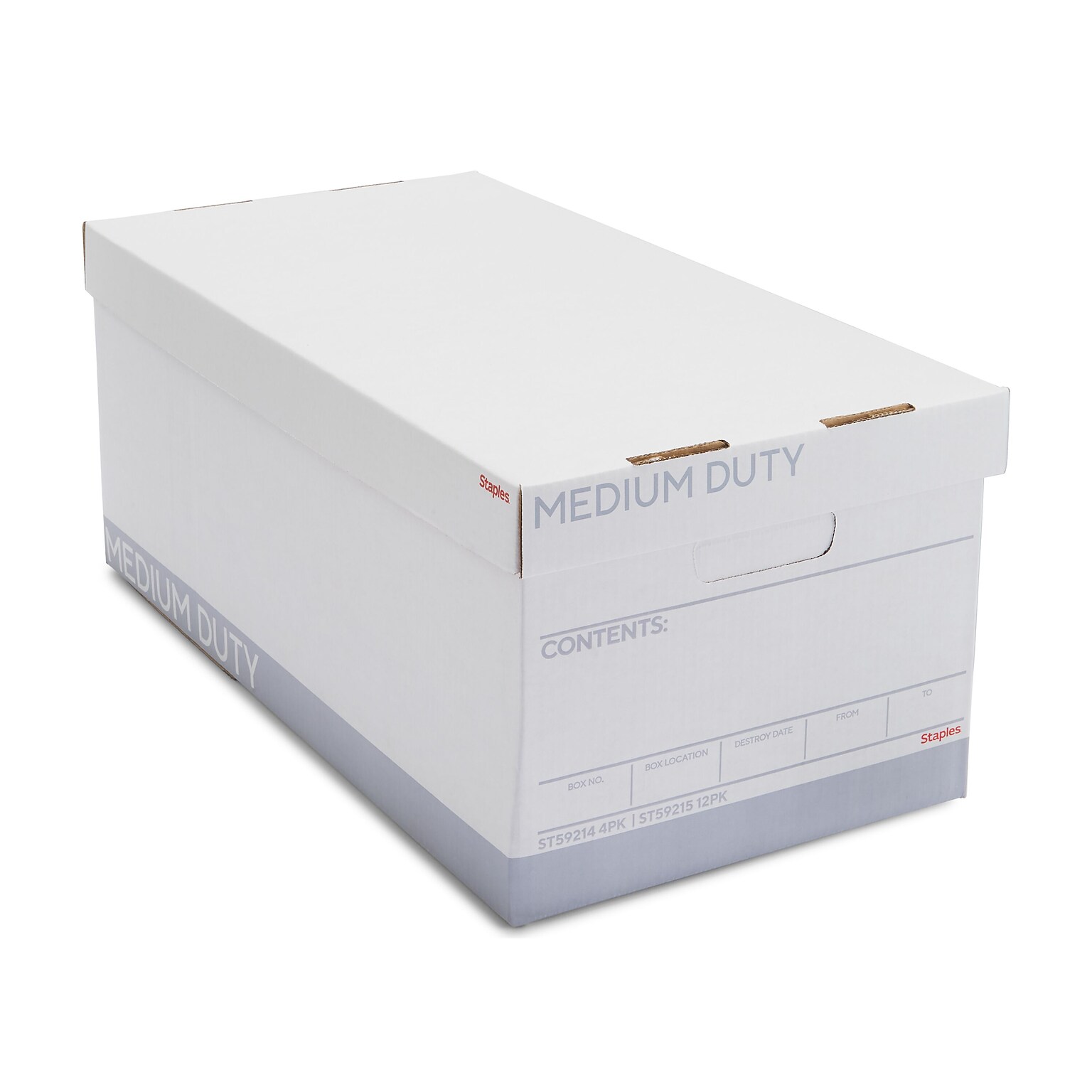 Staples Medium Duty 60% Recycled EZ Fold Corrugated File Box Lift Off Lid, Letter Size, White/Gray, 12/Carton (2489403)