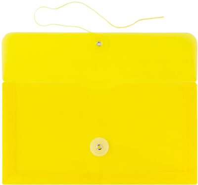 JAM Paper Premium Plastic Filing Envelope with Button & String Closure, 5 1/4" x 10", Yellow, 3/Pack (921B1YEX3)