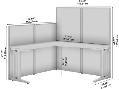 Bush Business Furniture Office in an Hour 63"H x 65"W L-Shaped Cubicle Panel Workstation, Pure White (WC36194-03K)
