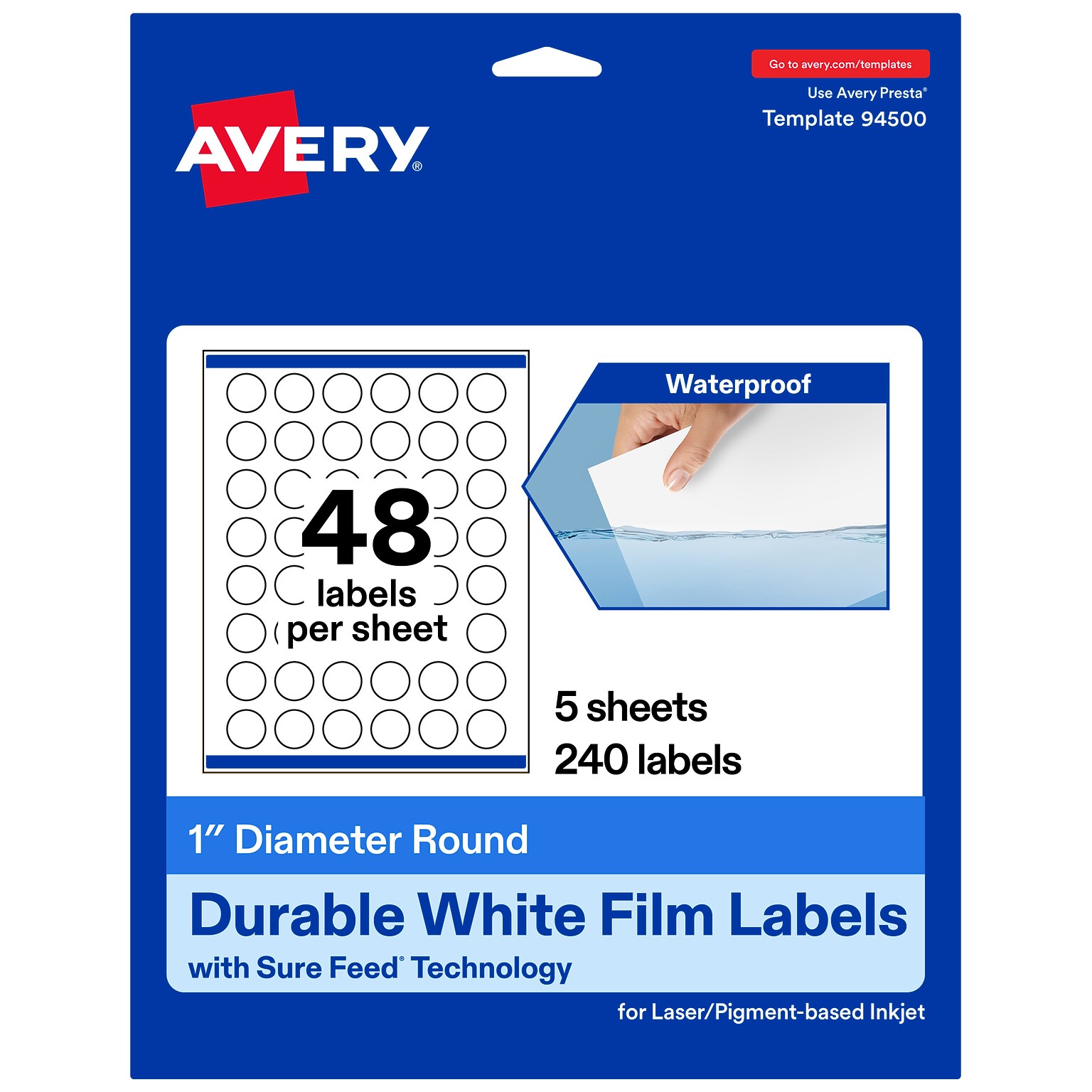 Avery Laser/Inkjet Round Multipurpose Labels, 1 Dia., White, 240 Labels/Pack (94500)