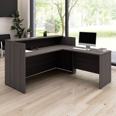 Bush Business Furniture Arrive 72"W L Shaped Reception Desk with Shelf, Storm Gray (ARV006SG)