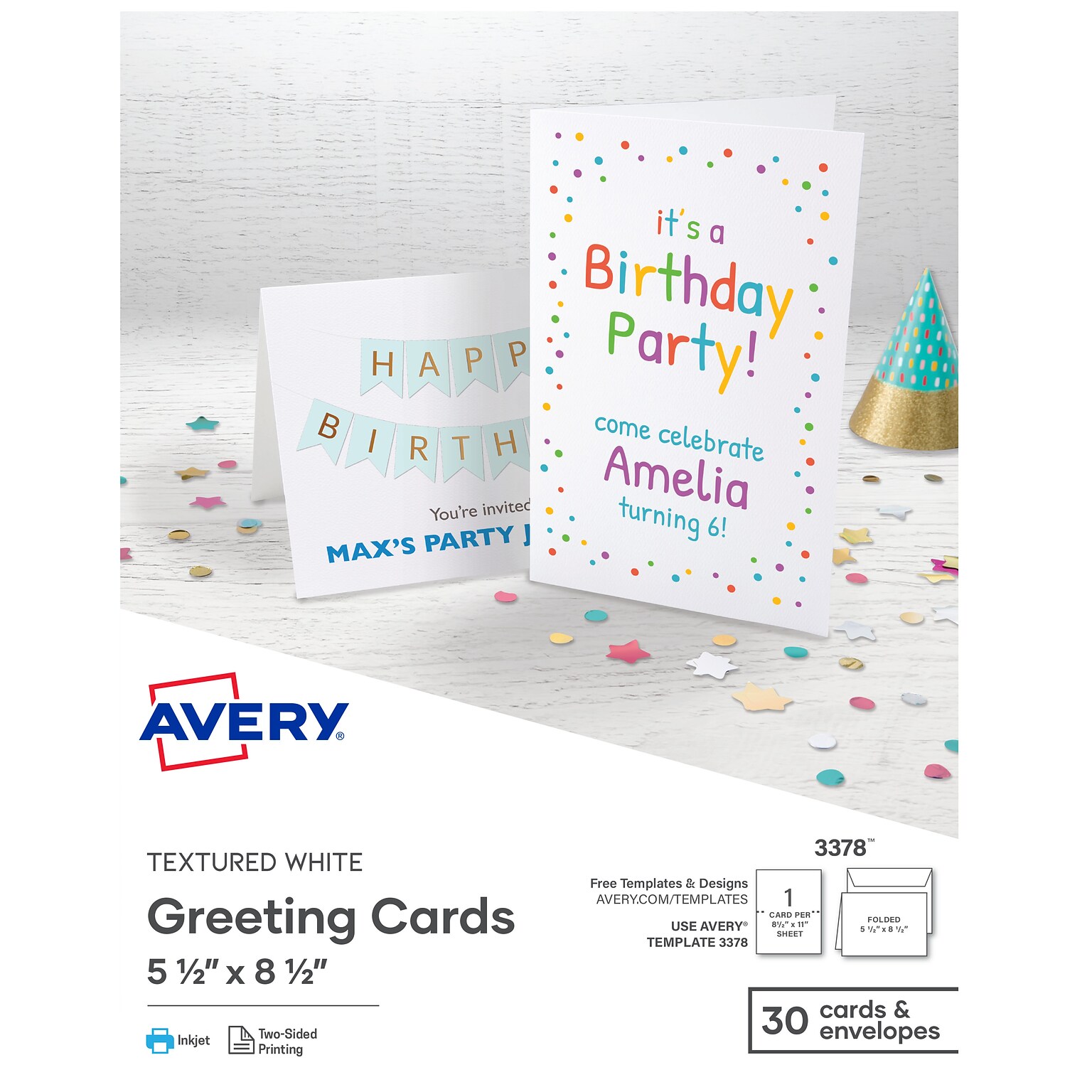 Avery Half-Fold Cards with Envelopes, 5.5 x 8.5, Textured White, 30/Box (AVE3378)