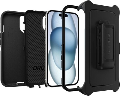 OtterBox Defender Case for Apple iPhone 13/14/15, Shock Absorbing, Rugged Protection, Black (77-92557)