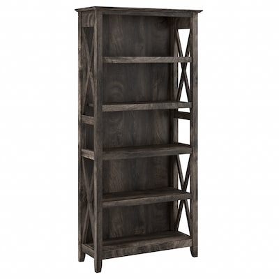 Bush Furniture Key West 66H 5-Shelf Bookcase with Adjustable Shelves, Dark Gray Hickory Wood (KWB13