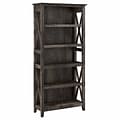 Bush Furniture Key West 66H 5-Shelf Bookcase with Adjustable Shelves, Dark Gray Hickory Wood (KWB13