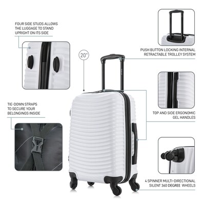 DUKAP Adly 20" Hardside Suitcase, 4-Wheeled Spinner, TSA Checkpoint Friendly, White (DKADL00S-WHI)