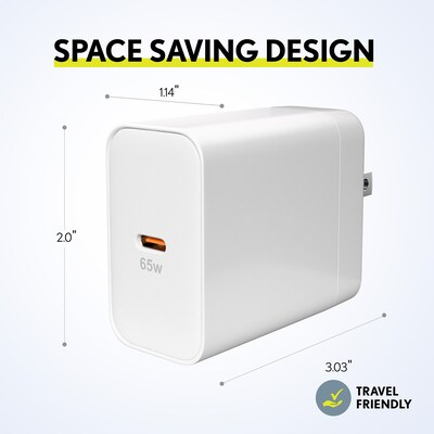 Overtime W27 65W USB-C Fast Wall Charger for Laptops and Phones with GaN 3 Technology, White (OCW27WH)