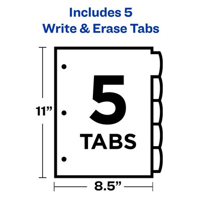 Avery Big Tab Write & Erase Plastic Dividers, 5 Tabs, Bright Multicolor (16129)