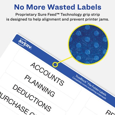 Avery TrueBlock Laser/Inkjet File Folder Labels, 2/3" x 3-7/16", White, 750 Labels/Pack (8366)