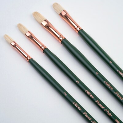 Silver Brush Natural Hog Bristle, Grand Prix Long Filberts Brushes, 4/Pack (SLVGP1063)